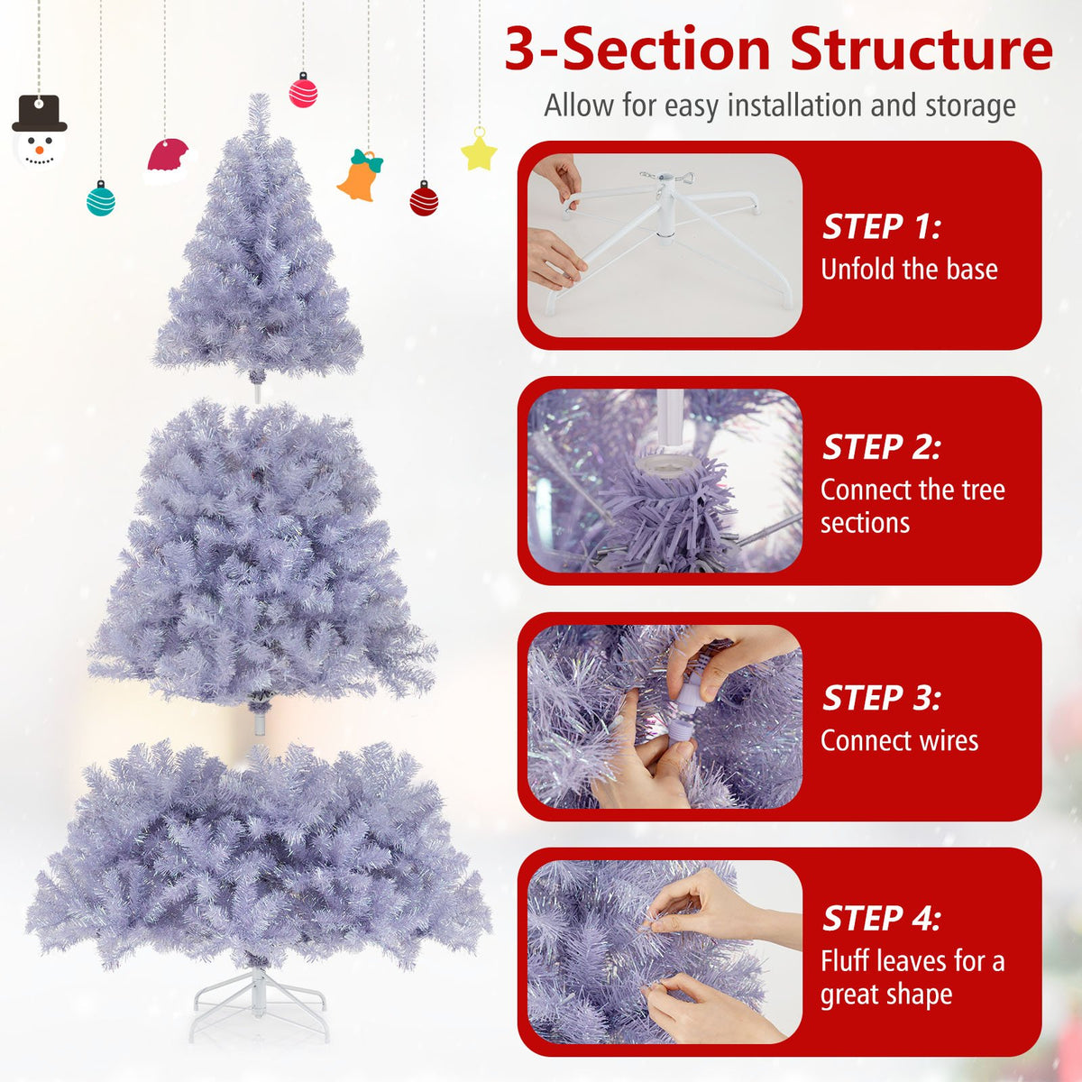6/7.5 FT Pre-Lit Tinsel Christmas Tree Artificial Xmas Tree-M view 9