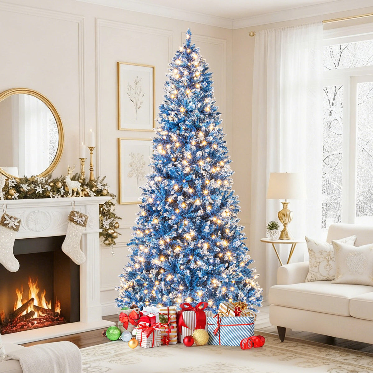 6/7/8/9 FT Artificial Christmas Tree with 767 Snowy Branch Tips-8 FT view 2