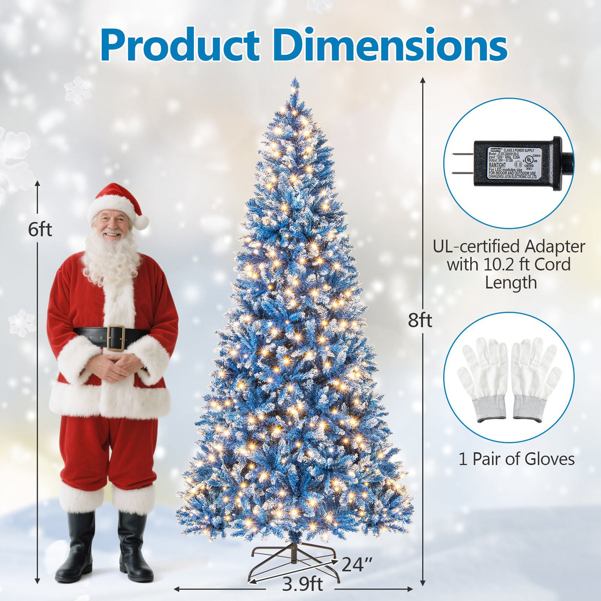 6/7/8/9 FT Artificial Christmas Tree with 767 Snowy Branch Tips-8 FT view 5