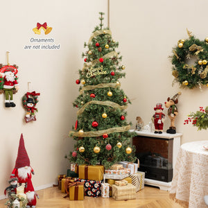 6/7/8 Feet Artificial Christmas Tree Pre-lit Hinged Xmas Tree with Warm White LED Lights and Pine Cones-7ft view 3