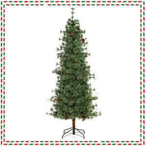 6/7/8 Feet Artificial Christmas Tree Pre-lit Hinged Xmas Tree with Warm White LED Lights and Pine Cones-7ft view 4