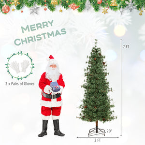 6/7/8 Feet Artificial Christmas Tree Pre-lit Hinged Xmas Tree with Warm White LED Lights and Pine Cones-7ft view 5