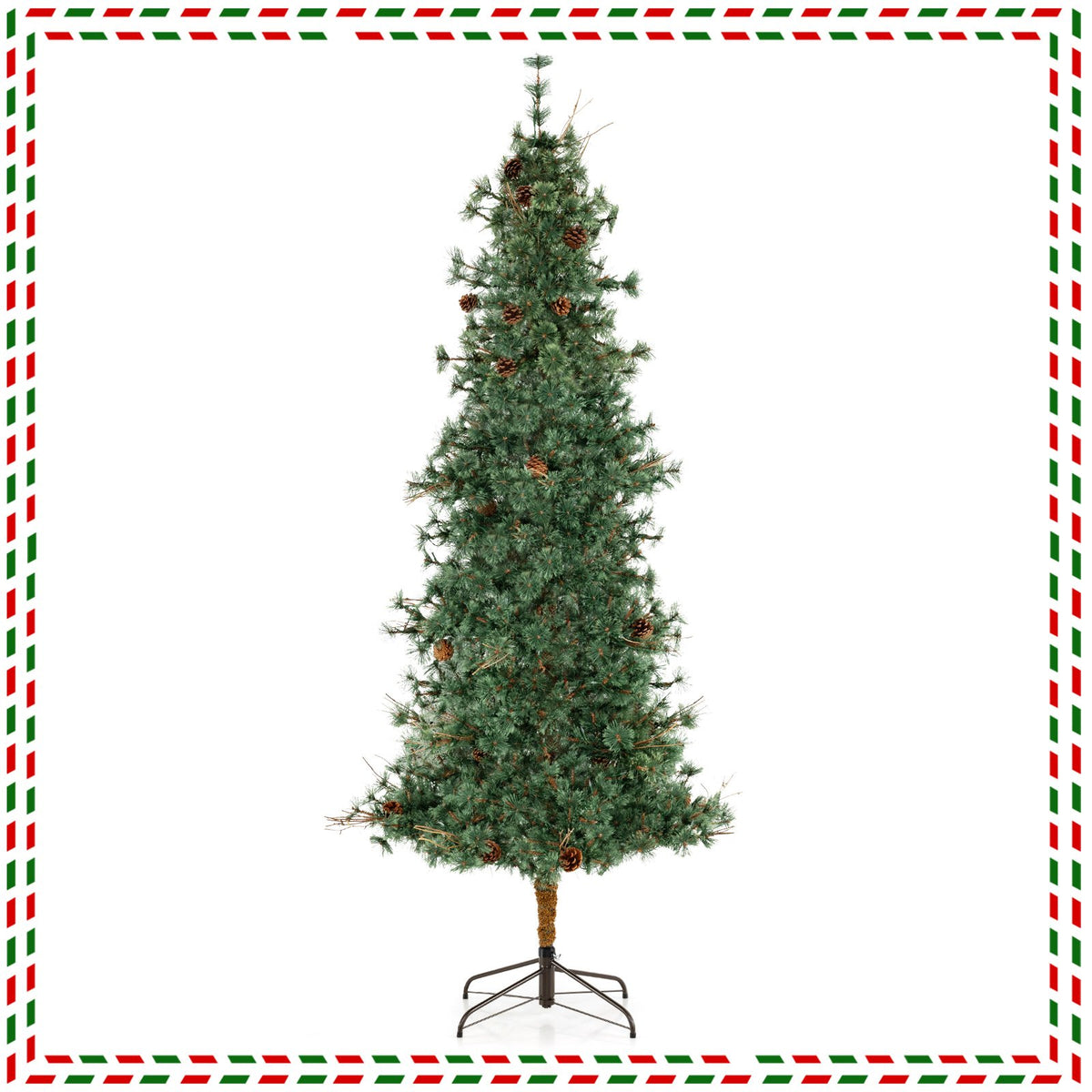 6/7/8 Feet Artificial Christmas Tree Pre-lit Hinged Xmas Tree with Warm White LED Lights and Pine Cones-8ft view 4