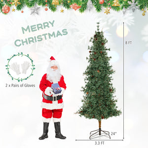 6/7/8 Feet Artificial Christmas Tree Pre-lit Hinged Xmas Tree with Warm White LED Lights and Pine Cones-8ft view 5