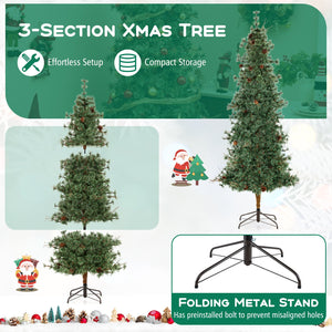 6/7/8 Feet Artificial Christmas Tree Pre-lit Hinged Xmas Tree with Warm White LED Lights and Pine Cones-8ft view 8