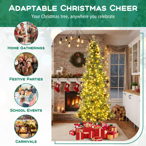 6/7/8 Feet Artificial Christmas Tree Pre-lit Hinged Xmas Tree with Warm White LED Lights and Pine Cones-8ft view 9