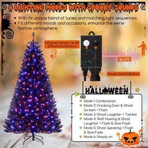 6/7/8 Feet Artificial Christmas Tree with 6 Lighting Modes and Spooky Sounds-7 ft view 7