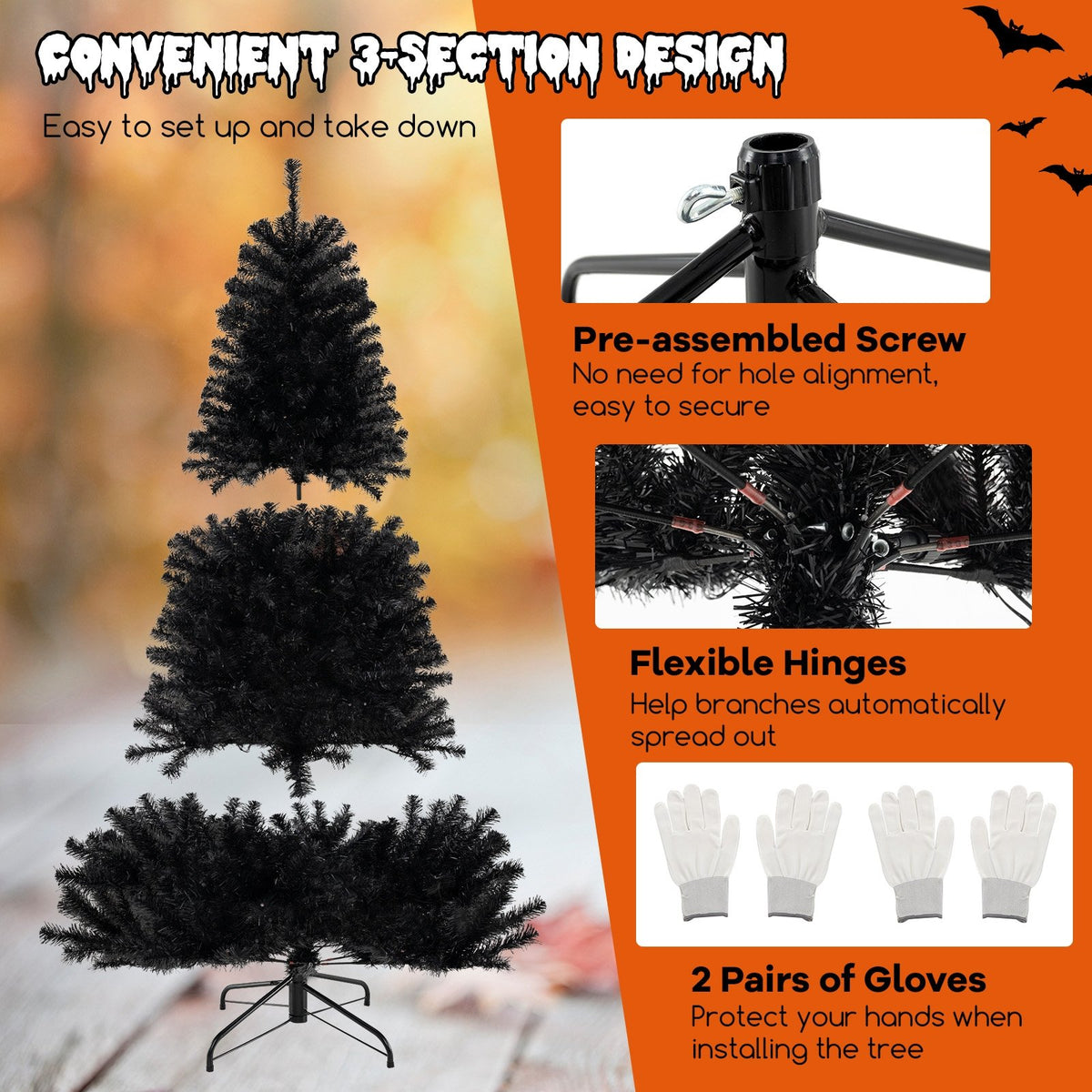 6/7/8 Feet Artificial Christmas Tree with 6 Lighting Modes and Spooky Sounds-7 ft view 8