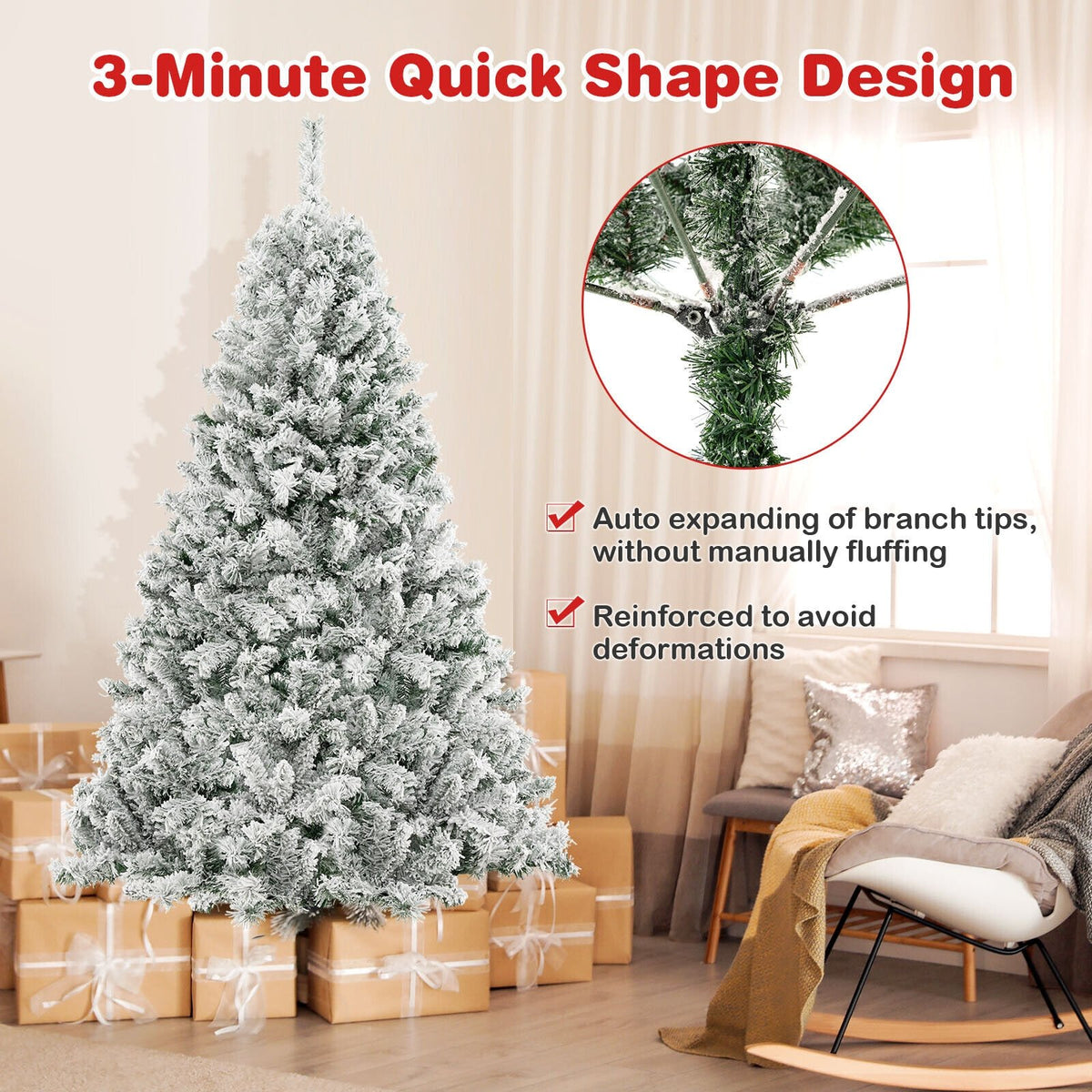 6/7/8 Feet Artificial Xmas Tree 3-Minute Quick Shape-6 ft view 6