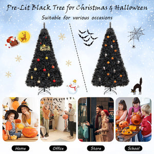 6/7/8 Feet Black Artificial Halloween Christmas Tree with PVC Branch Tips and 210/320/450 Cool White LED Lights-L view 6