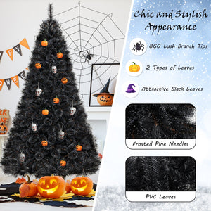 6/7/8 Feet Black Artificial Halloween Christmas Tree with PVC Branch Tips and 210/320/450 Cool White LED Lights-L view 8