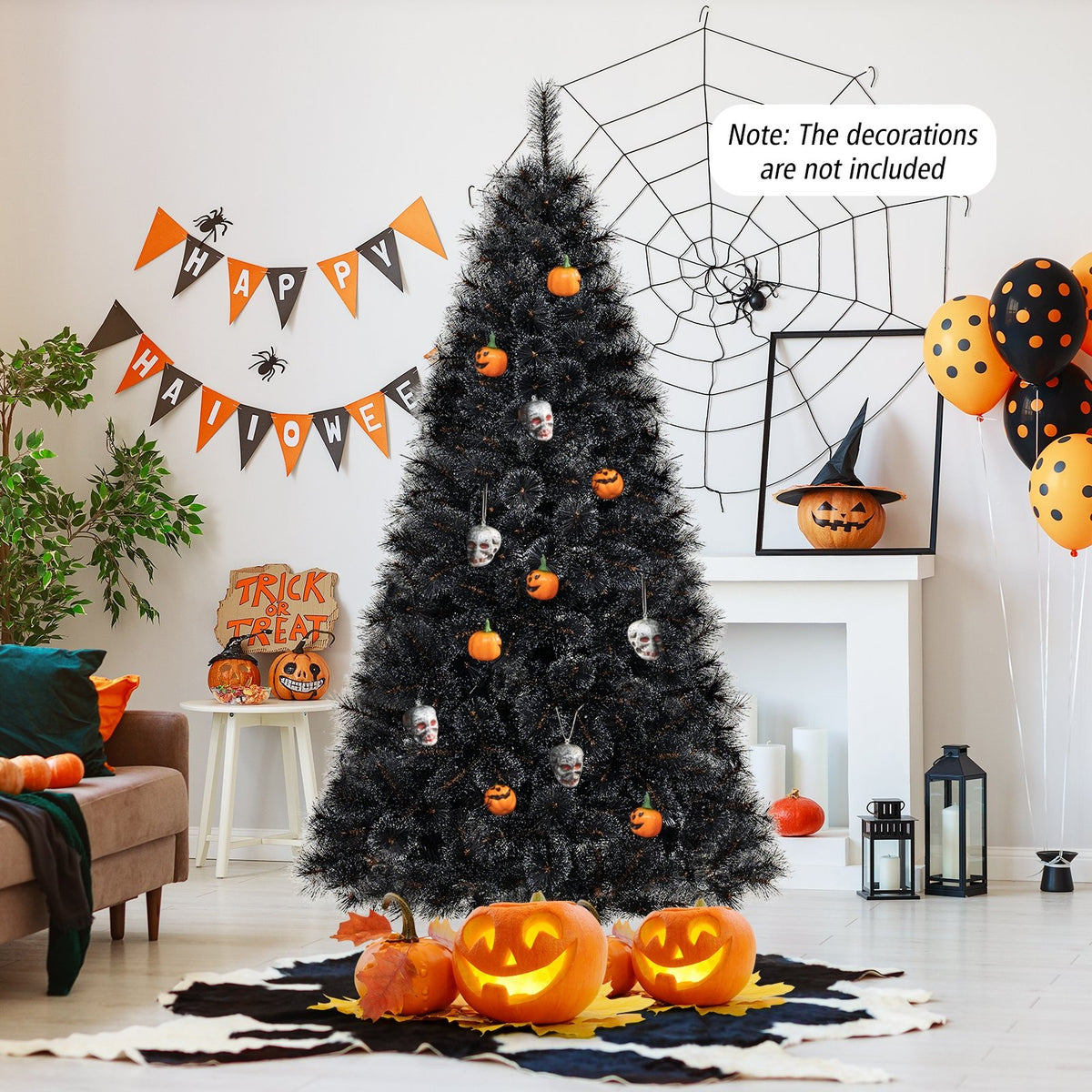 6/7/8 Feet Black Artificial Halloween Christmas Tree with PVC Branch Tips and 210/320/450 Cool White LED Lights-M view 2