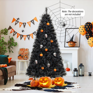 6/7/8 Feet Black Artificial Halloween Christmas Tree with PVC Branch Tips and 210/320/450 Cool White LED Lights-M view 2