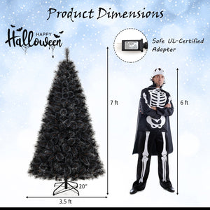 6/7/8 Feet Black Artificial Halloween Christmas Tree with PVC Branch Tips and 210/320/450 Cool White LED Lights-M view 4
