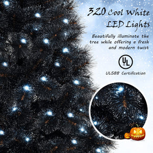 6/7/8 Feet Black Artificial Halloween Christmas Tree with PVC Branch Tips and 210/320/450 Cool White LED Lights-M view 7