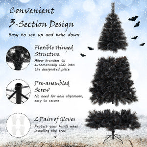 6/7/8 Feet Black Artificial Halloween Christmas Tree with PVC Branch Tips and 210/320/450 Cool White LED Lights-M view 9