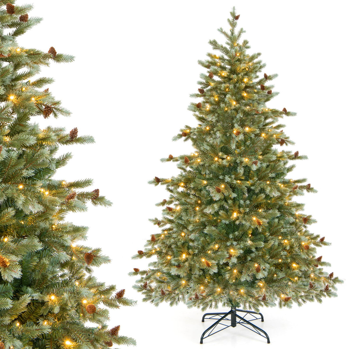 6/7/8 Feet Christmas Tree with Warm White LED Lights and Pine Cones-6 ft view 6