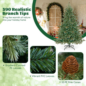 6/7/8 Feet Christmas Tree with Warm White LED Lights and Pine Cones-6 ft view 8