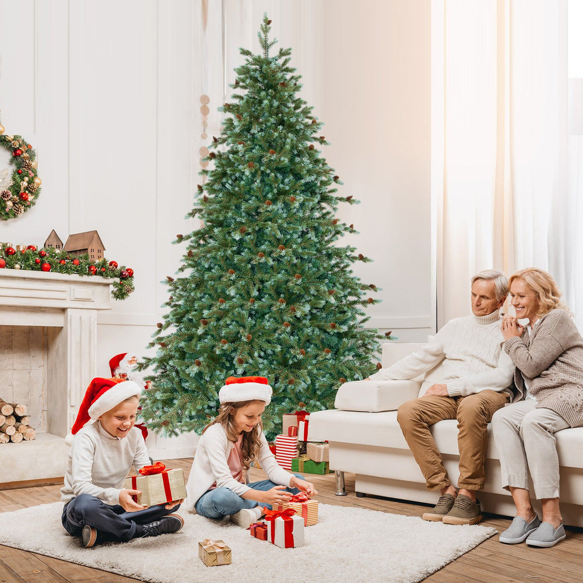6/7/8 Feet Christmas Tree with Warm White LED Lights and Pine Cones-7 ft view 3