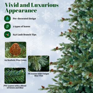 6/7/8 Feet Christmas Tree with Warm White LED Lights and Pine Cones-7 ft view 6