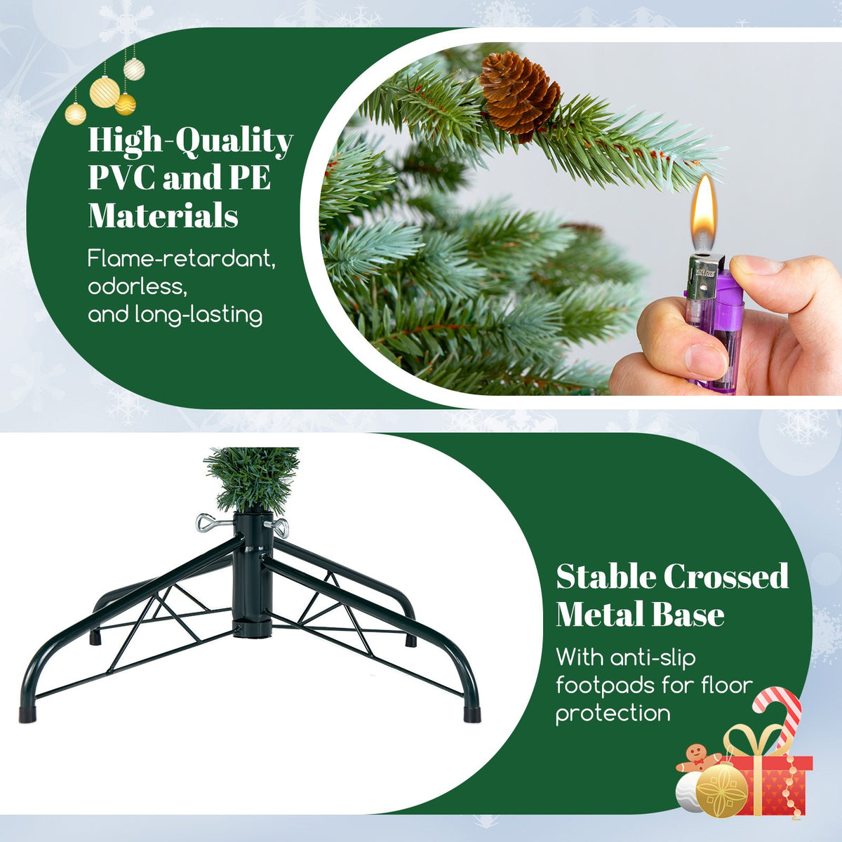6/7/8 Feet Christmas Tree with Warm White LED Lights and Pine Cones-7 ft view 9