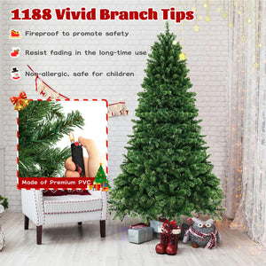 6/7/8 Feet Hinged Christmas Tree with PVC Branch Tips Warm White LED Lights-7 ft view 7