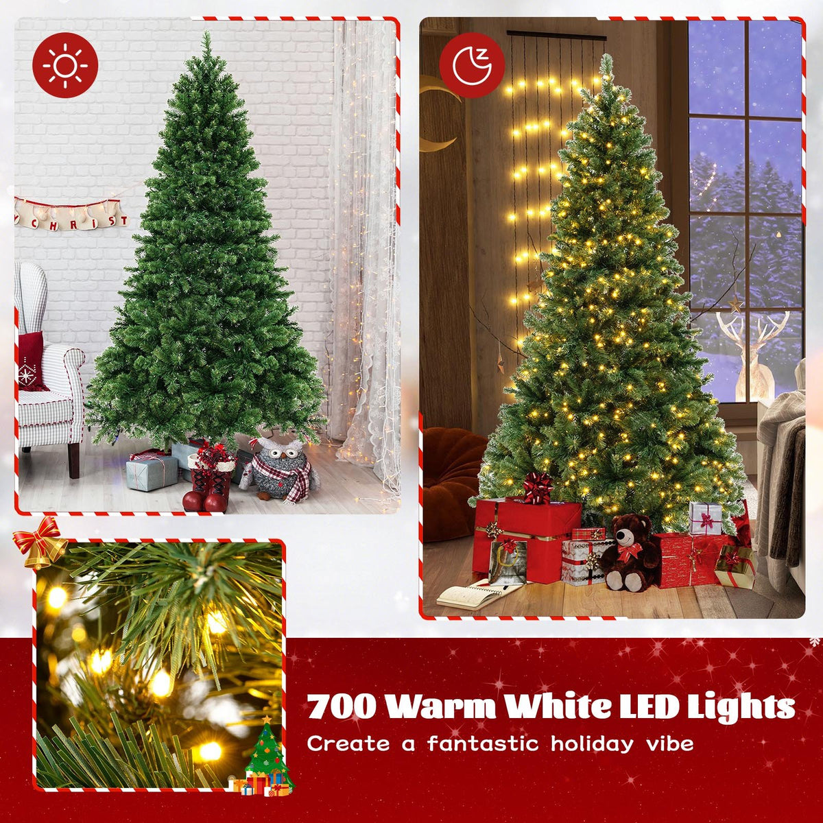 6/7/8 Feet Hinged Christmas Tree with PVC Branch Tips Warm White LED Lights-7 ft view 8