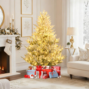 6/7/8 Feet Pre-Lit Artificial Christmas Tree Hinged Snow Flocked Xmas Tree-6 ft view 2