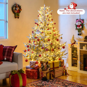 6/7/8 Feet Pre-Lit Artificial Christmas Tree Hinged Snow Flocked Xmas Tree-6 ft view 3
