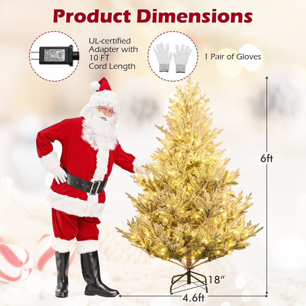 6/7/8 Feet Pre-Lit Artificial Christmas Tree Hinged Snow Flocked Xmas Tree-6 ft view 5