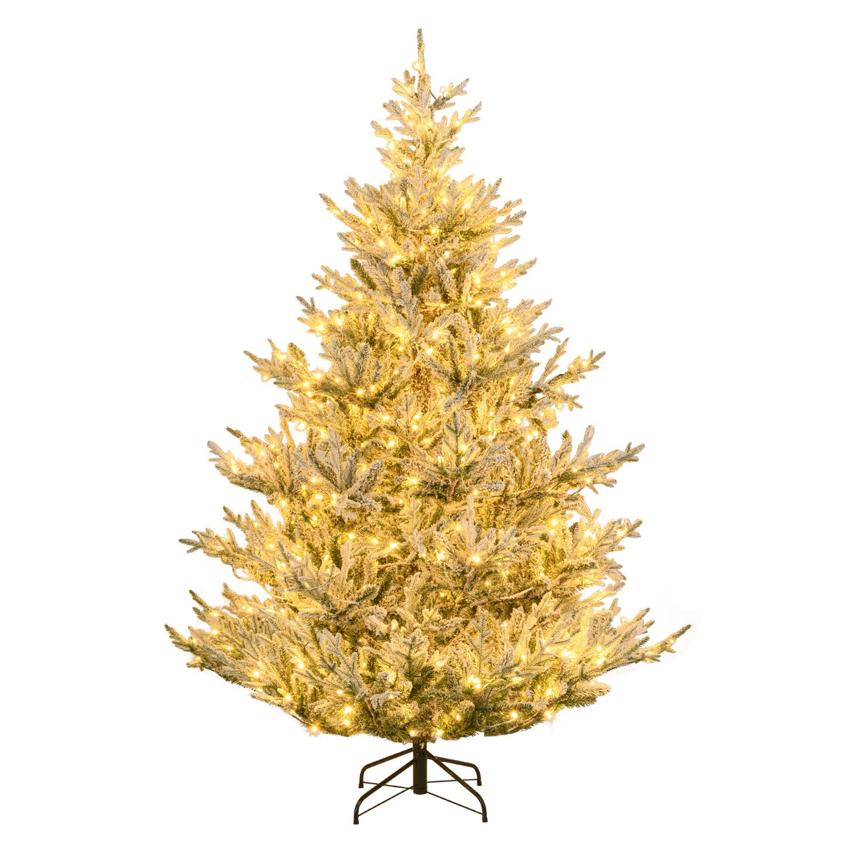 6/7/8 Feet Pre-Lit Artificial Christmas Tree Hinged Snow Flocked Xmas Tree-7 ft view 3