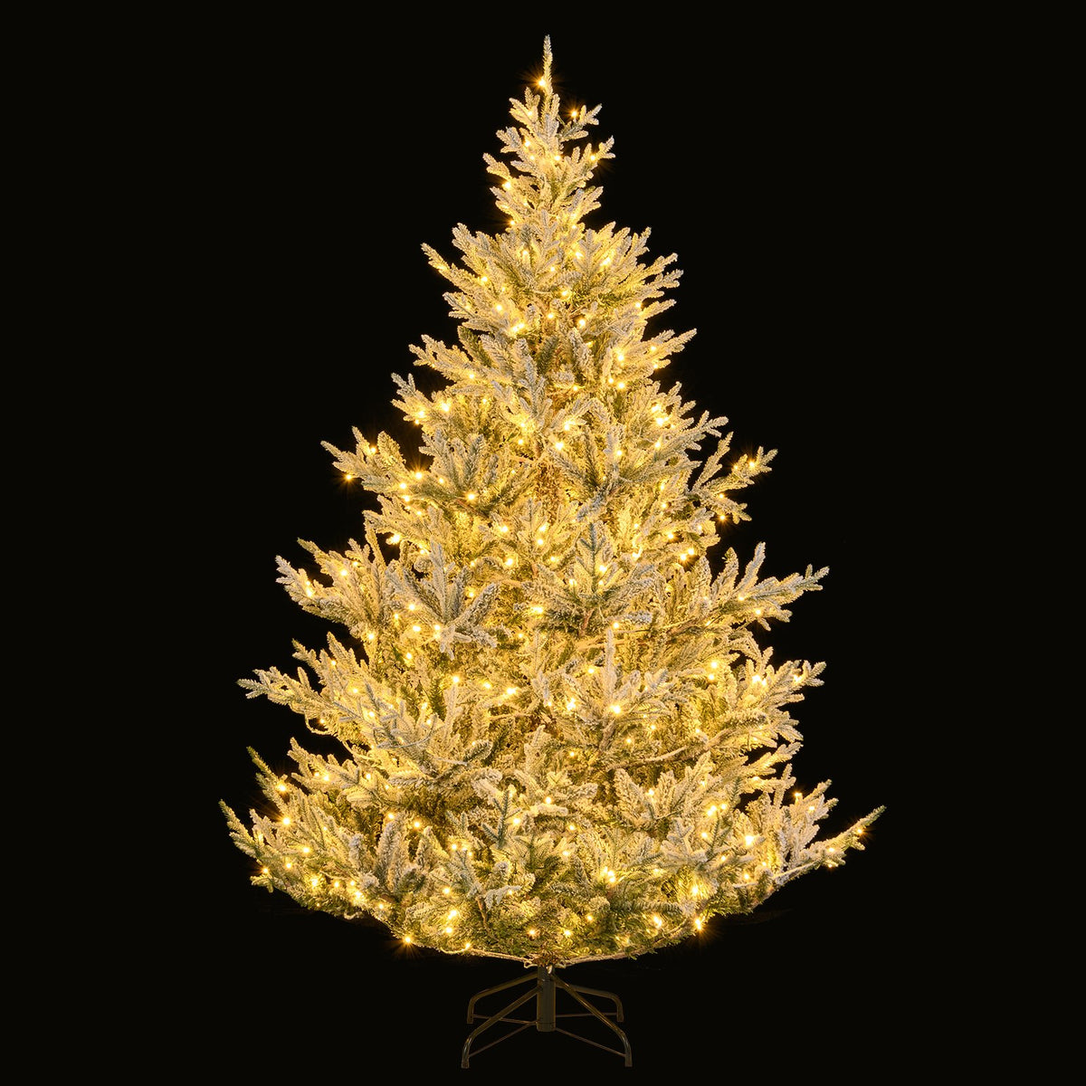 6/7/8 Feet Pre-Lit Artificial Christmas Tree Hinged Snow Flocked Xmas Tree-7 ft view 4