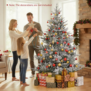 6/7/8 Feet Pre-Lit Artificial Christmas Tree Hinged Snow Flocked Xmas Tree-7 ft view 6