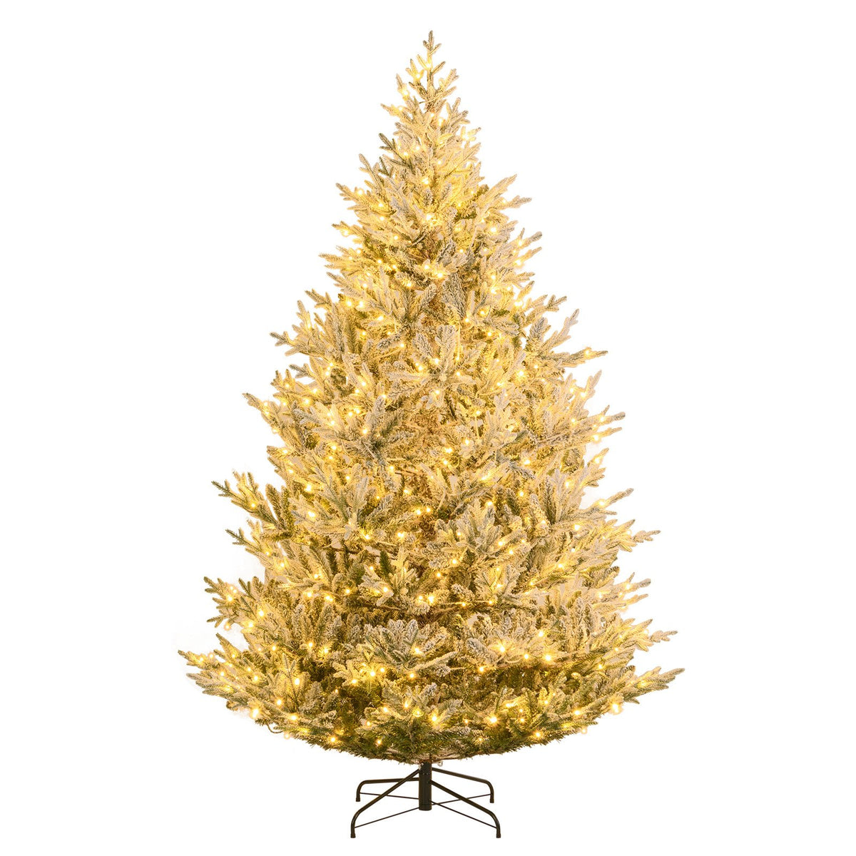 6/7/8 Feet Pre-Lit Artificial Christmas Tree Hinged Snow Flocked Xmas Tree-8 Feet