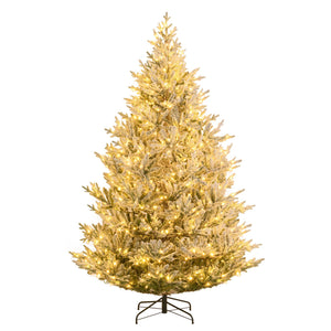 6/7/8 Feet Pre-Lit Artificial Christmas Tree Hinged Snow Flocked Xmas Tree-8 Feet