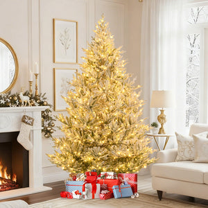 6/7/8 Feet Pre-Lit Artificial Christmas Tree Hinged Snow Flocked Xmas Tree-8 Feet view 2