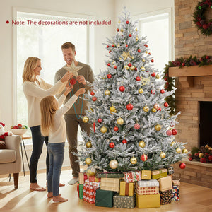 6/7/8 Feet Pre-Lit Artificial Christmas Tree Hinged Snow Flocked Xmas Tree-8 Feet view 6