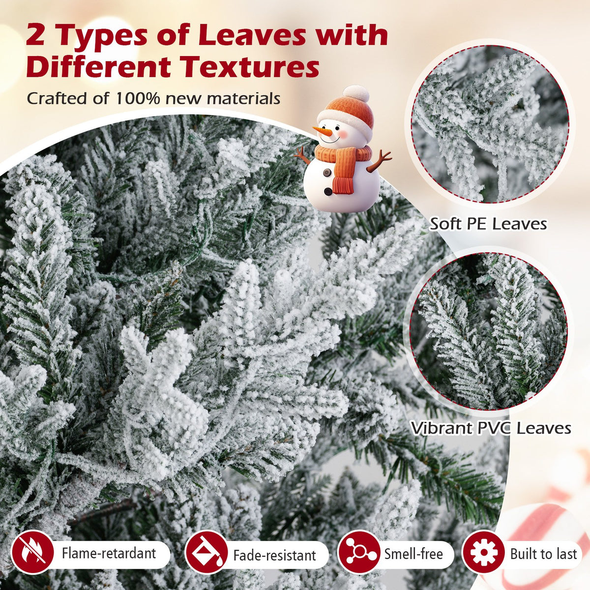 6/7/8 Feet Pre-Lit Artificial Christmas Tree Hinged Snow Flocked Xmas Tree-8 Feet view 7