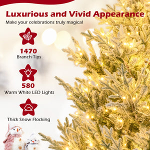 6/7/8 Feet Pre-Lit Artificial Christmas Tree Hinged Snow Flocked Xmas Tree-8 Feet view 8