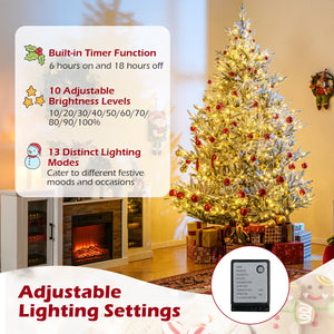 6/7/8 Feet Pre-Lit Artificial Christmas Tree Hinged Snow Flocked Xmas Tree-8 Feet view 9