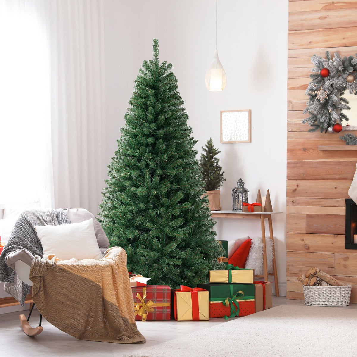 6/7/8 FT Artificial Christmas Tree with 568/830/1182 Branch Tips and 200/250/400 Warm White LED Lights-L view 2