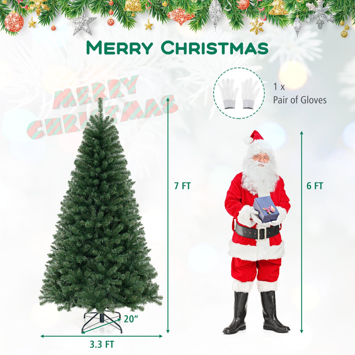 6/7/8 FT Artificial Christmas Tree with 568/830/1182 Branch Tips and 200/250/400 Warm White LED Lights-L view 5