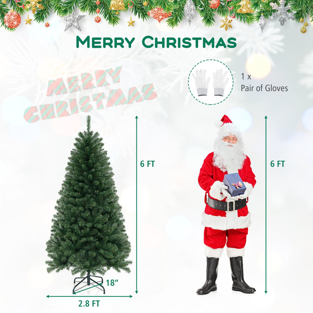 6/7/8 FT Artificial Christmas Tree with 568/830/1182 Branch Tips and 200/250/400 Warm White LED Lights-M view 5