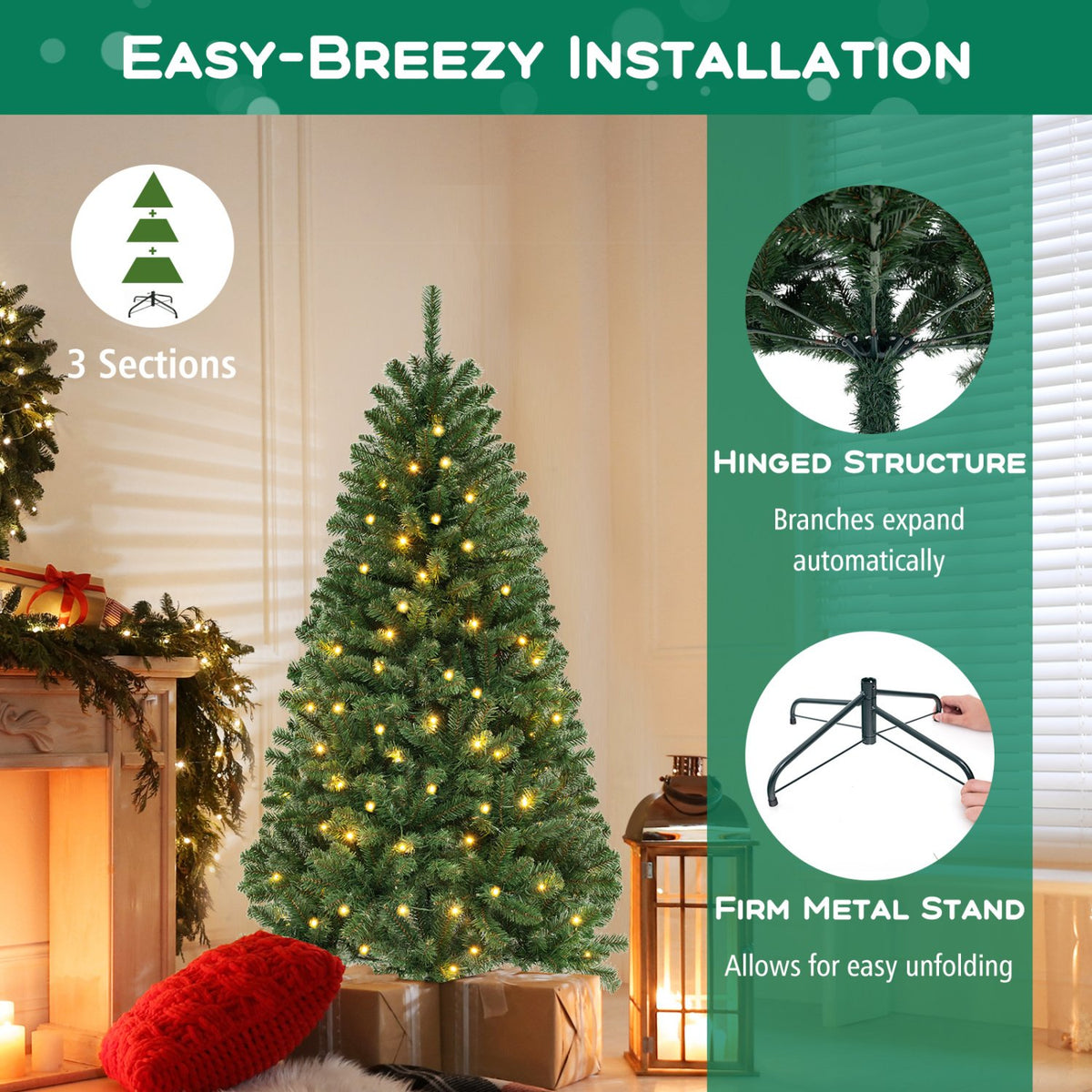 6/7/8 FT Artificial Christmas Tree with 568/830/1182 Branch Tips and 200/250/400 Warm White LED Lights-M view 6