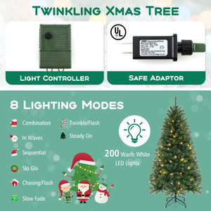 6/7/8 FT Artificial Christmas Tree with 568/830/1182 Branch Tips and 200/250/400 Warm White LED Lights-M view 9