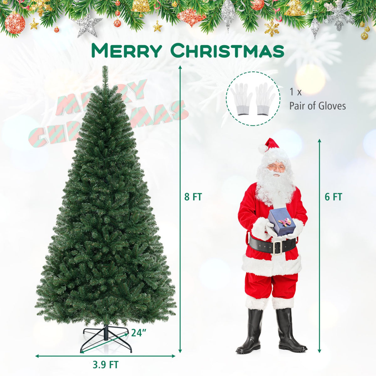 6/7/8 FT Artificial Christmas Tree with 568/830/1182 Branch Tips and 200/250/400 Warm White LED Lights-XL view 5