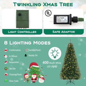 6/7/8 FT Artificial Christmas Tree with 568/830/1182 Branch Tips and 200/250/400 Warm White LED Lights-XL view 8