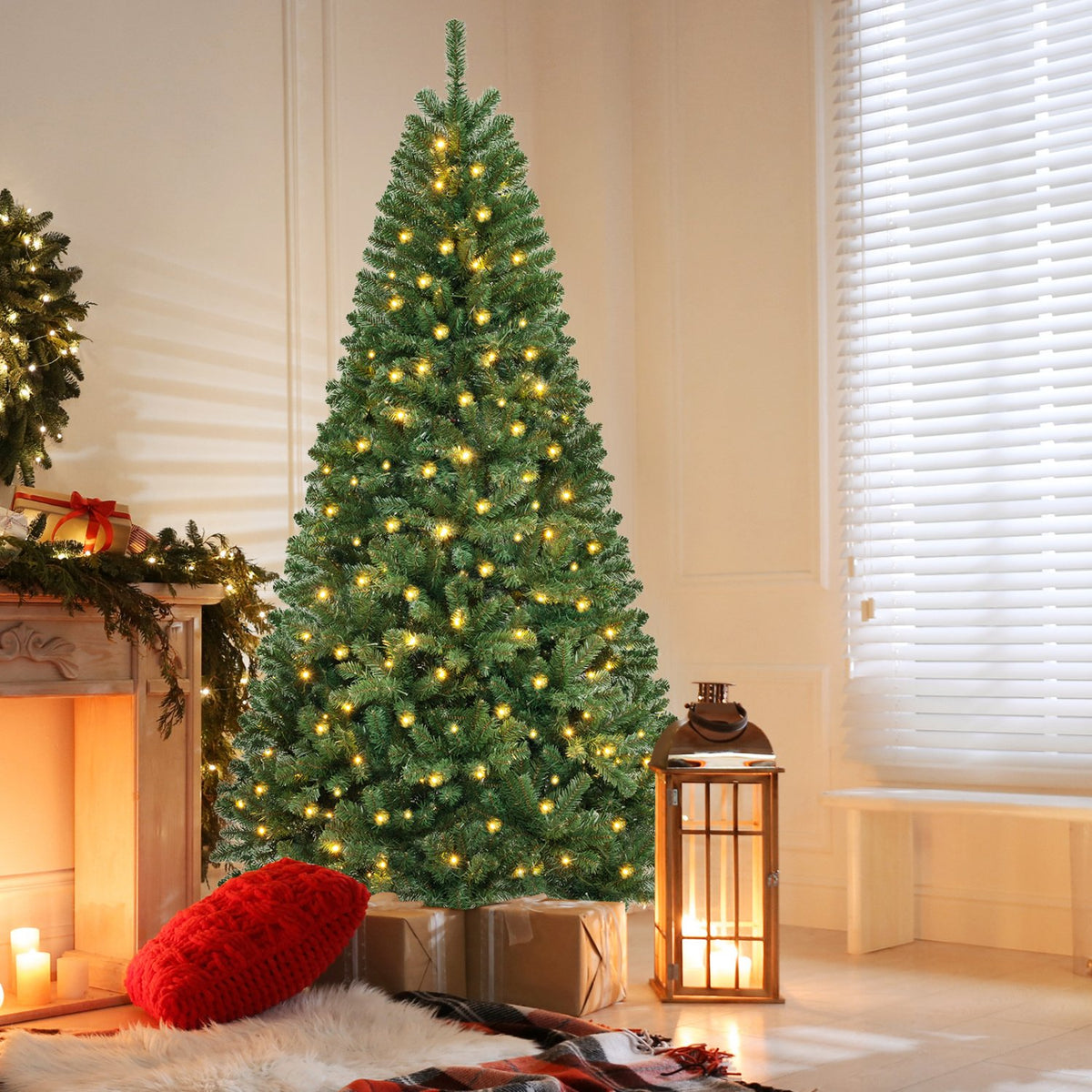 6/7/8 FT Artificial Christmas Tree with 568/830/1182 Branch Tips and 200/250/400 Warm White LED Lights-XL view 9