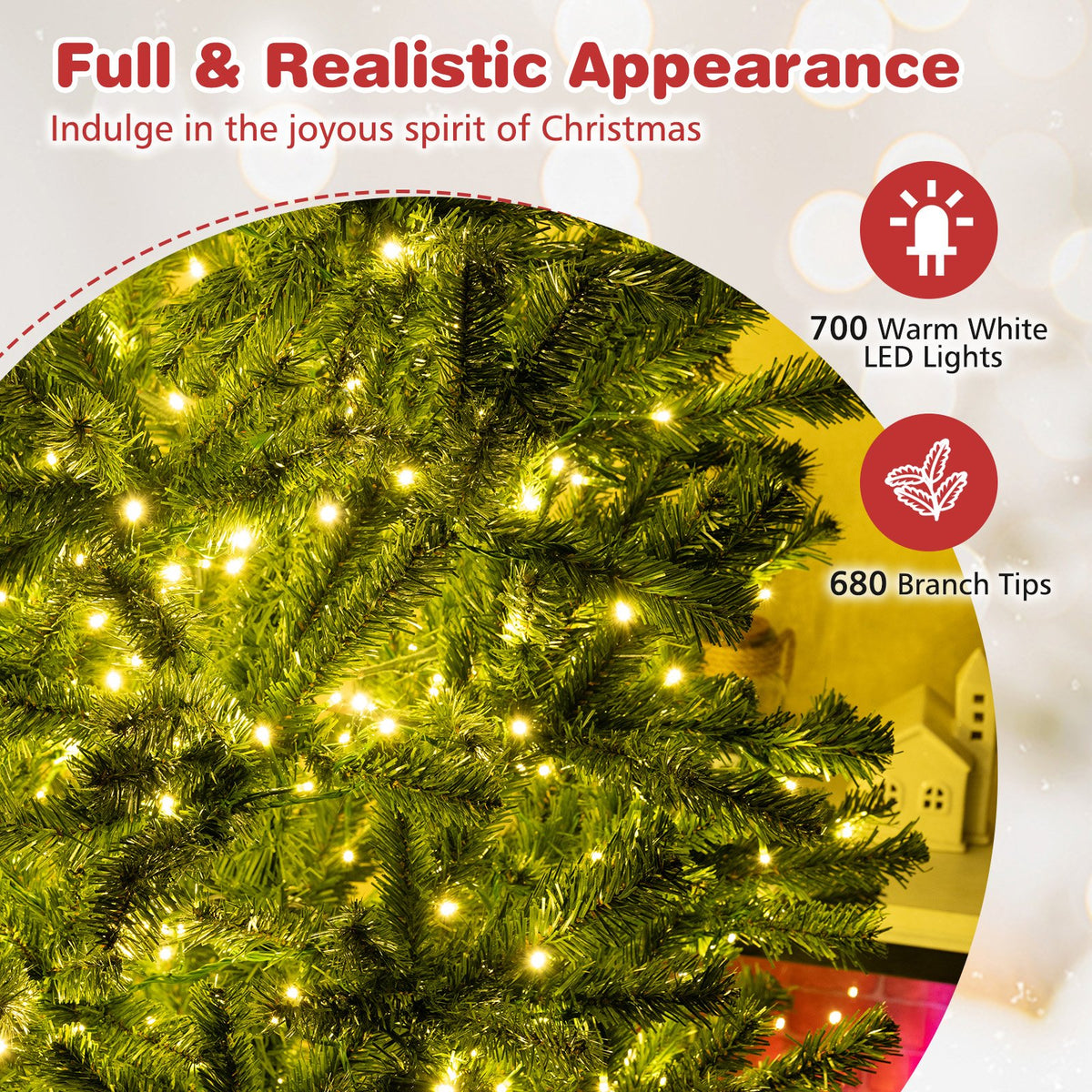 6/7/8 FT Pre-Lit Artificial Christmas Tree with Remote Control and LED Lights-S view 7