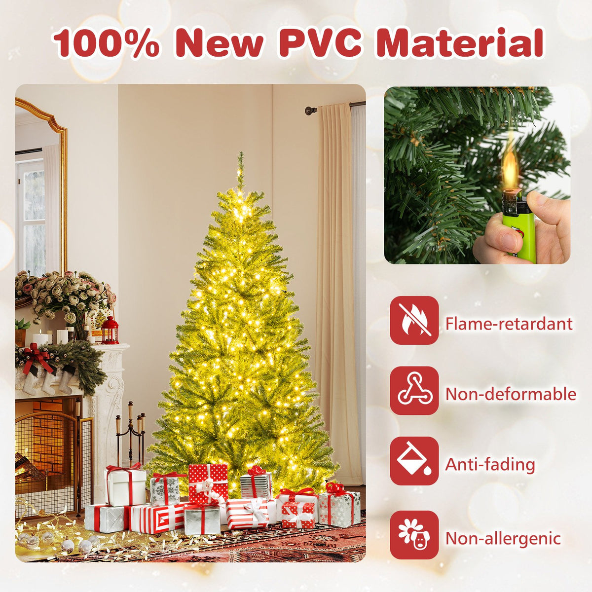 6/7/8 FT Pre-Lit Artificial Christmas Tree with Remote Control and LED Lights-S view 8